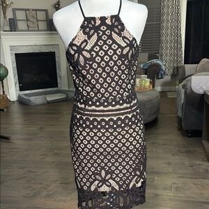 Lulu's Black Sheath Mini Dress with Halter Neckline